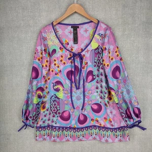 Camicetta Custo Barcelona donna 2 colori viola seta pavone boho top psichedelico - Foto 1 di 21