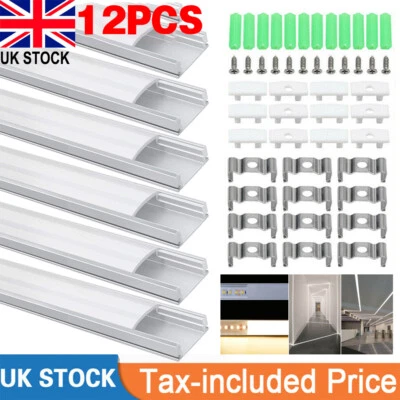 12Pack LED Aluminium Channel Profile 3.3ft Extrusion Diffuser Strip Lights Cover - Image 1 of 4