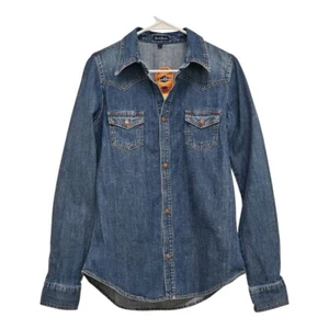 Size Large $120 New Earl Jean Snap Button Up  Denim Shirt Top Western Rockabilly - Picture 1 of 6