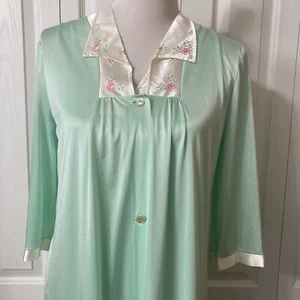 Vintage Lorraine Peignoir Set Long Green Nylon Nightgown Robe Lingerie Sz Small - Picture 1 of 22