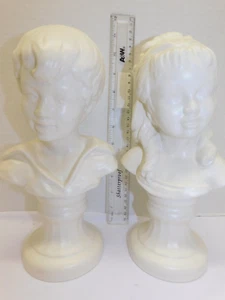 Vintage Ceramic Boy & Girl Busts Unpainted - Picture 1 of 9