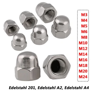 Hutmuttern Edelstahl M3 M4 M6 M8 M10 M12 M14 M16 M18 M20 M24 DIN 1587 hohe Form - Picture 1 of 7