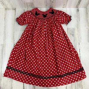 Cecil and Lou Smocked Minnie Mouse Girls Sz 5 Red Polka Dot Dress - Picture 1 of 12