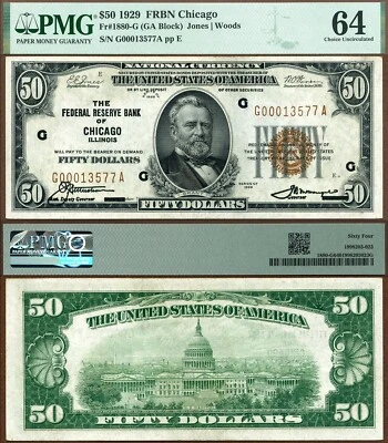 1929 $50 Federal Reserve Bank Note FR-1880-G Chicago Illinois PMG CU64 - Image 1 of 3