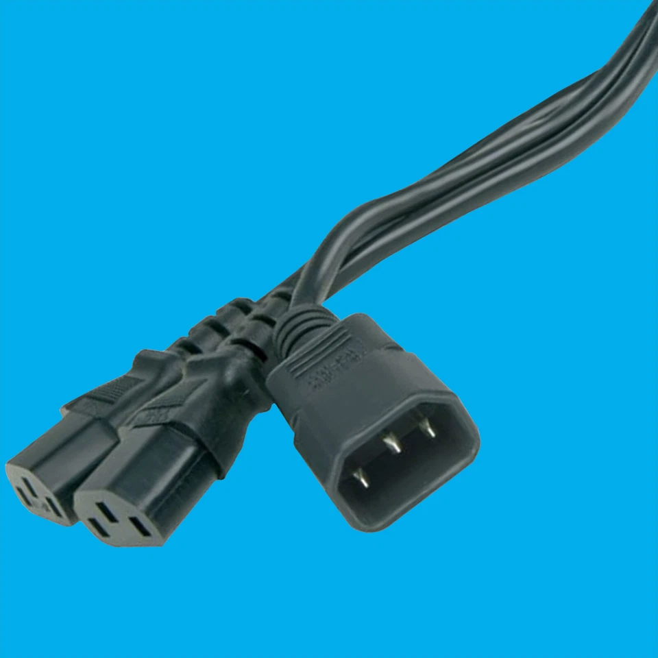 1xIEC C13 to 2xIEC C14 Male Plug, 2 Female Socket, Power Splitter Cable Adaptor  - Image 1 of 1