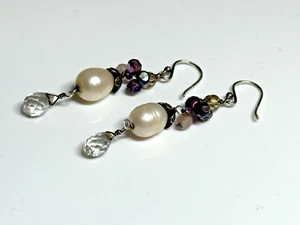 Vintage Sterling Silver Earrings 925 Jewellery Dangle Drop Amethyst 5.56g - Picture 1 of 10
