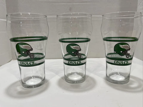 Philadelphia Eagles Coca Cola Drinking Glass Cup Vintage NFL Football, Set Of 3 Cover