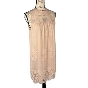 No Boundaries Mini Dress Lace Victorian Collar Romantic Sz Jr. L Soft Pink Prom - Picture 1 of 7