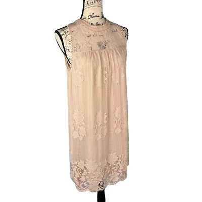 No Boundaries Mini Dress Lace Victorian Collar Romantic Sz Jr. L Soft Pink Prom - Image 1 of 4