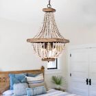 Parrot Uncle Modern Farmhouse 4-Light Bohemia Distressed White Wood Beaded Chand