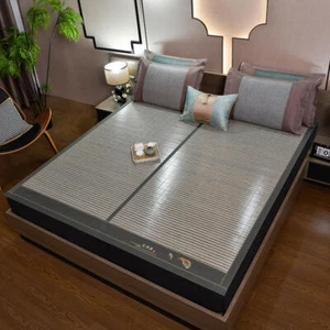 Cool Sleeping Mat For Bed Rattan Foldable Nature Bamboo Bed Cover Wood Grain - Picture 1 of 12