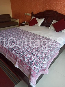 Pretty Indian Block Print Quilt King Size Handmade Quilt Cotton Kantha Throw Red - Picture 1 of 19