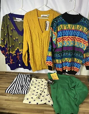 NWT NOS Vintage Women’s Lot 4 Sweaters +2 Leggings 80s 90s Domani Diana Marco - Image 1 of 4