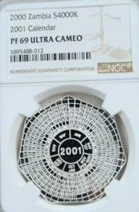 2000 ZAMBIA SILVER 4000 KWACHA 2001 CALENDER NGC PF 69 ULTRA CAMEO TOP POP - Picture 1 of 4