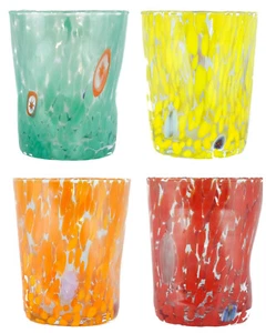 Set of Four 4 Murano Drinking Glasses Tumbler Green Red Yellow Orange - Picture 1 of 2