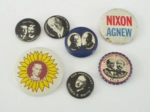 VINTAGE 7 PINBACK SET BUTTON DIFFERENT POLITICAL NIXON AGNEW DESIGNS NR - Picture 1 of 4