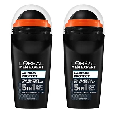 x2 L'Oreal Men Expert Carbon Protect 48hr Anti-Perspirant Deodorant Roll-On 50ml - Image 1 of 3