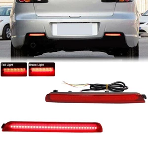 For 2004-2009 Mazda 3 Smoke Lens Red LED Rear Bumper Reflector Brake Light Lamps - Picture 1 of 7