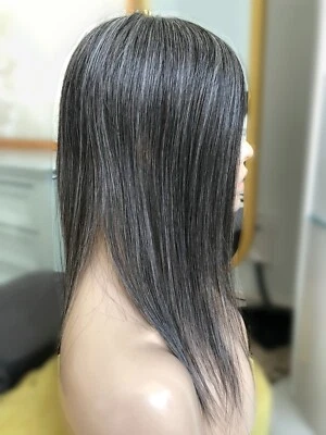 10-14“ 5.5x6" Salt And Pepper Brazilian Virgin Human Hair Full Mono Hair Toppers - Image 1 of 4