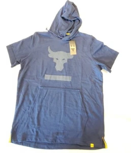 PROJECT ROCK Under Armour Men’s Terry Short Sleeve Hoodie Sz XL Blue Dwayne - Picture 1 of 12