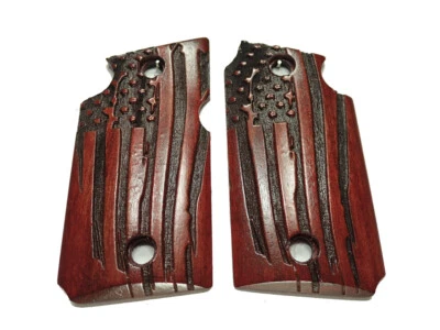 Rosewood American Flag Grips For Sig Sauer P938 Checkered Engraved Textured - Image 1 of 2