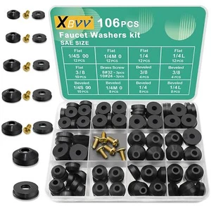 106-tlg. Wasserhahn Unterlegscheiben Sortiment Set mit verschiedenen flachen & abgeschrägten Gummi ????? - Bild 1 von 3