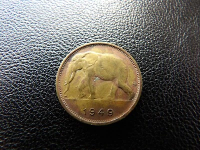 Belgian  Belgium Congo 1949 1 Frank coin African Elephant (27) - Image 1 of 4