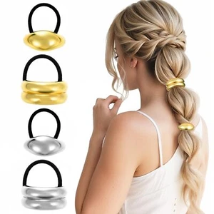 Metal Hair Cuffs for Ponytails 4 Pcs Fashion Gold and Silver Hair Ties Geomet... - Picture 1 of 7