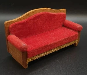 VTG smaller Sofa flocked Old German Dollhouse Living Room Furniture - Picture 1 of 8