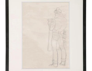 Tom of Finland Leather Homoerotic Male Drawing Gay Nude Portrait Muscle Leather - Picture 1 of 3