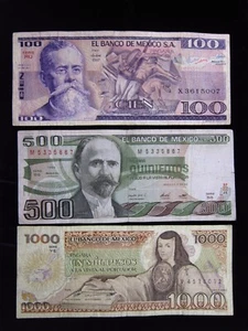 Mexiko 100P 1981, 500P 1981 & 1000 Pesos 1985 Lot Banco de México Geld h5007 - Bild 1 von 2