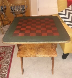 WAS $695 Antique Primitive Rustic Chess Checkers Table /Converts To Chair Rare! - Picture 1 of 12