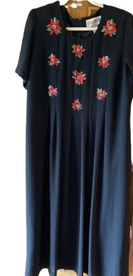 Maxi Vestido Jessica Howard De Colección Años 90 Negro Navidad Lentejuelas Flor de Pascua Talla 18 Foto 1 de 4