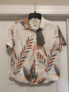 Camisa vintage con botones Cynthia Rowley 100 % lino para mujer talla mediana tropical” - Imagen 1 de 3