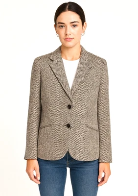 НОВЫЙ! Куртка блейзер Brooks Brothers Stellita Fit Tweed Herringbone шерстяная смесь 12 - Изображение 1 из 4