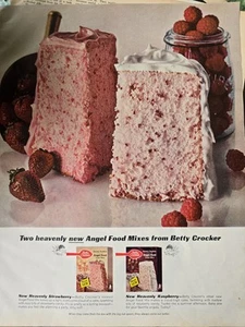 Betty Crocker 1964 rosa celestial ángel comida pastel mezcla anuncio de repostería vintage - Imagen 1 de 1