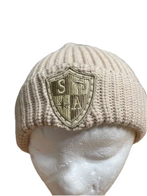NUEVO CON ETIQUETAS Salt Armour Algodón Tejido Sombrero Gorro Beige Invierno Esquí Bordado Logo OS Foto 1 de 4
