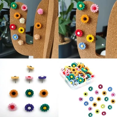 Flower Head Push Pin 20/30Pcs Resin Pushpin Cork Notice Board Tacks for Office - Image 1 of 4