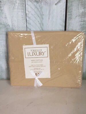 Vintage 1990’s Full Flat Sheet Touch Of Luxury Mervyn’s Made In The USA Khaki - Image 1 of 3