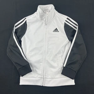 Adidas Warm Up Jacket Kids XS 7 White Black Sleeves - Picture 1 of 10