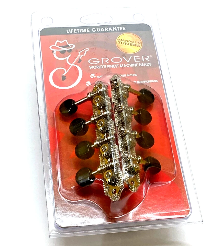 Grover Nickel w/Black Buttons "F" Style Mandolin Tuners/Tuning Pegs 409FNB - Image 1 of 2