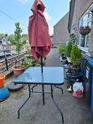 Glass Top Garden Table +4folding Chairs + Parasol
