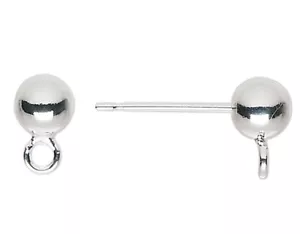 Versilberte Messing Ohrstecker mit geschlossener Schlaufe & 4 mm Kugel Ohrring Pfosten - Bild 1 von 4