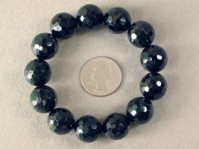 Brazalete elástico cuentas redondas de piedras preciosas de ágata de ónix negro facelet de 10 mm 7,5"" AA Foto 1 de 4