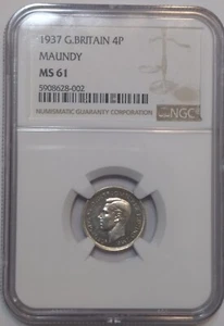 1937 Great Britain 4p Maundy NGC MS61 - Picture 1 of 7