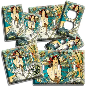 ALPHONSE MUCHA BIRDS GIRL LIGHT SWITCH OUTLET WALL PLATES ROOM NOUVEAU ART DECOR - Picture 1 of 34
