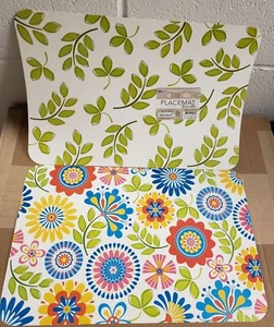 2 REVERSIBLE NON CLEAR HARD PLASTIC PLACEMATS 12" x 18", LEAVES & FLOWERS, CA - Picture 1 of 9