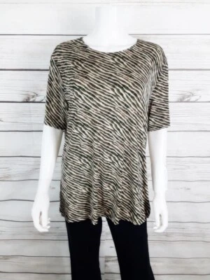 Túnica Liz Baker para mujer talla L estampado animal verde y beige a rayas mangas cortas Foto 1 de 4