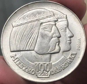 1966 Poland 100 Zlotys - Polish Millennium heads - Trial Strike 20g .900 Silver - Picture 1 of 7