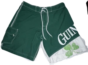 GUINNESS Swim Trunks Board Shorts * Men's 33 34 Green Cargo Drawstring * Beer - Picture 1 of 5